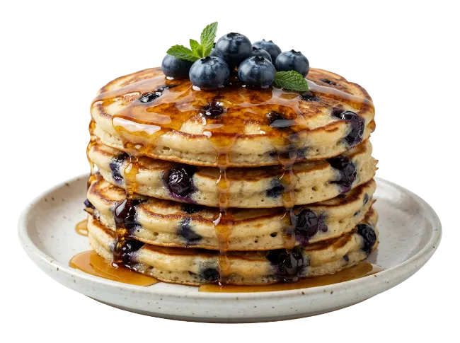 Stack of Blueberry Pancakes with Syrup