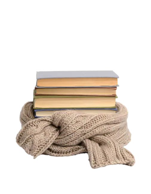 Stack of Books Wrapped in Cozy Scarf