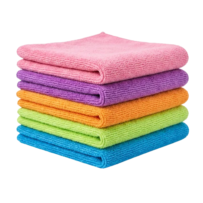 Stack of colorful microfiber cleaning cloths