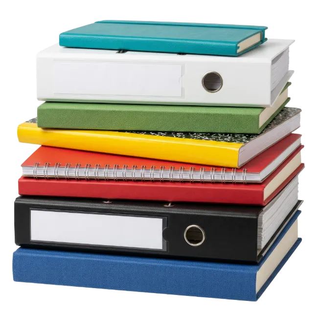 Stack of Colorful Notebooks and Binders