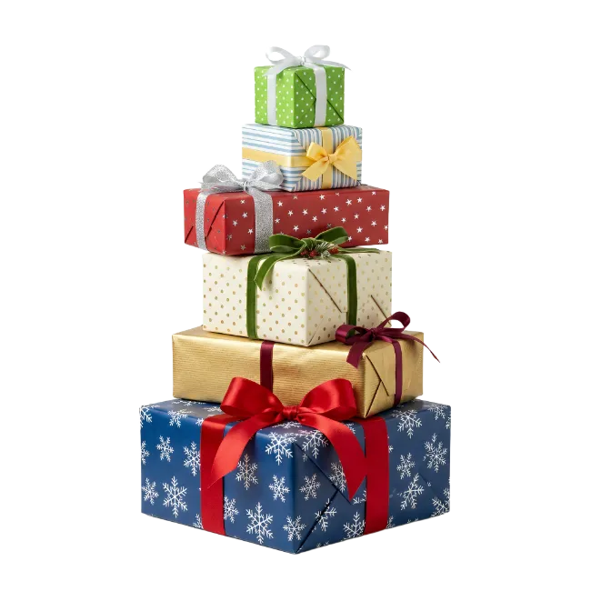 Stack of Colorful Wrapped Christmas Gift Boxes