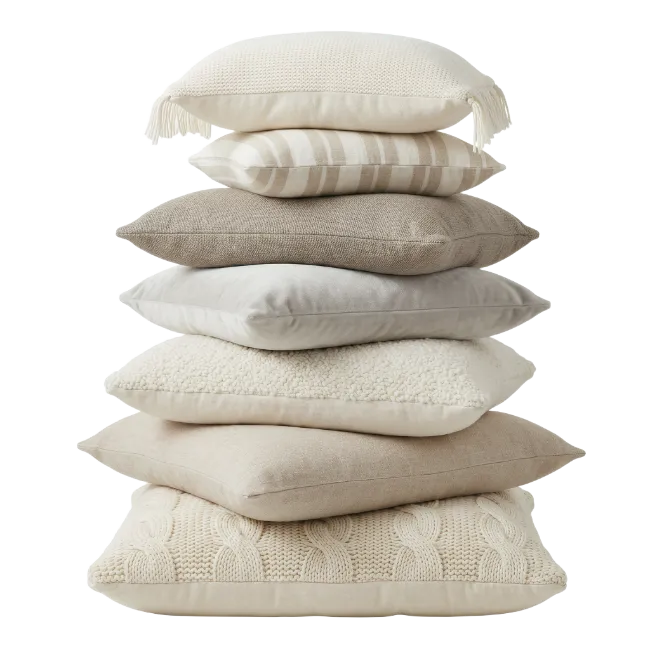 Stack of Decorative Pillows in Neutral Tones