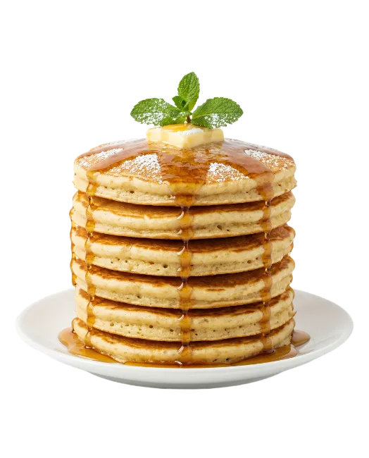 Stack of delicious pancakes with syrup