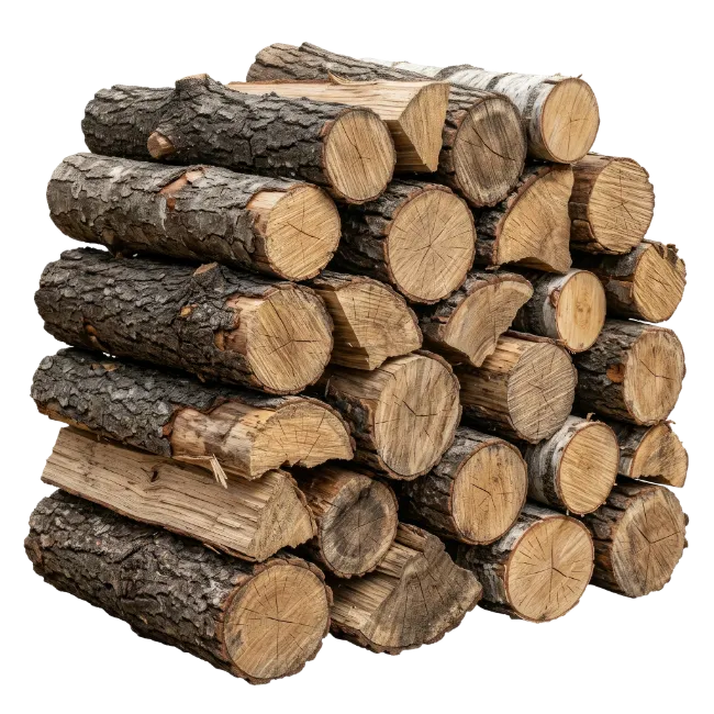 Stack of fire wood logs isolated on white