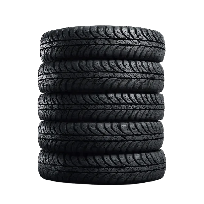 Stack of Five Black Rubber Car Tires