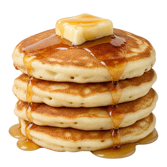 Stack of Fluffy Pancakes with Butter and Maple Syrup