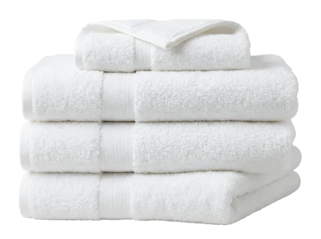 Stack of fluffy white bath towels