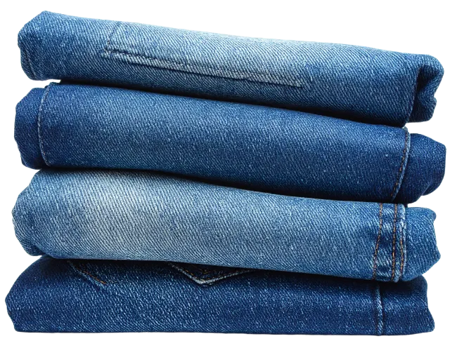 Stack of folded blue jeans trousers