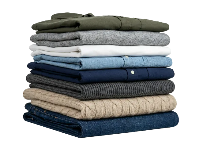 Stack of folded clothing items