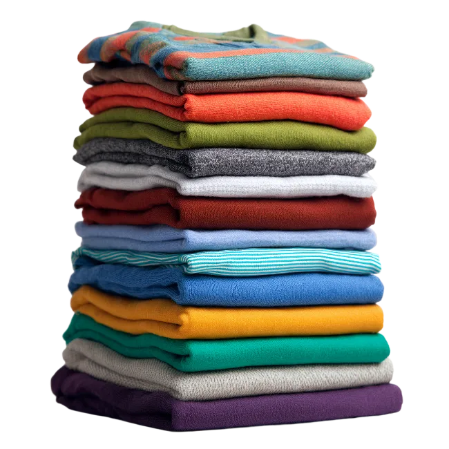 Stack of folded colorful shirts and sweaters