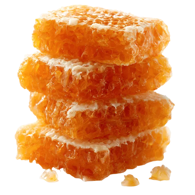 Stack of fresh golden honeycomb pieces