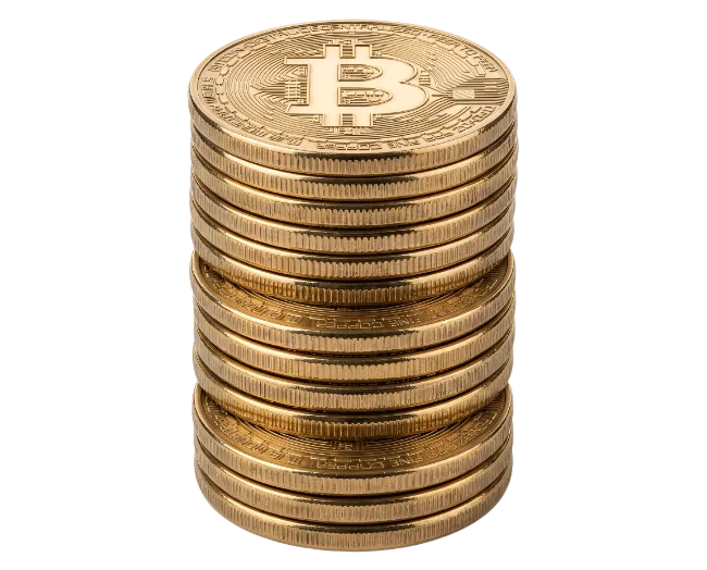 Stack of Golden Bitcoin Cryptocurrency Coins