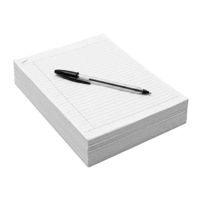 Stack of Lined Paper with Black Pen