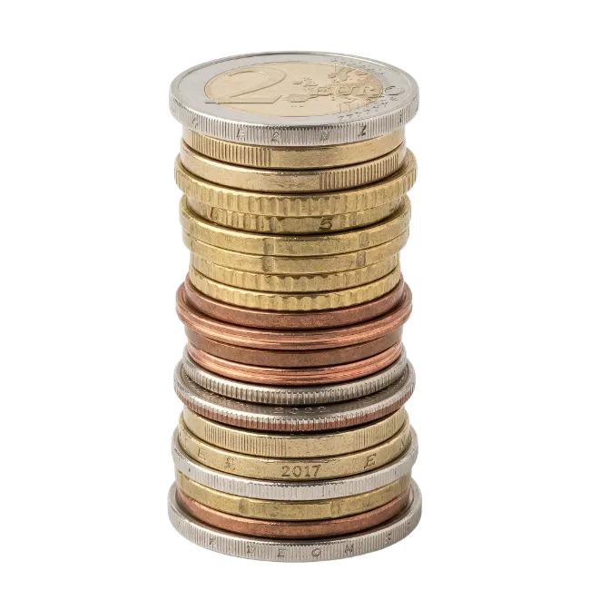 Stack of mixed euro coins