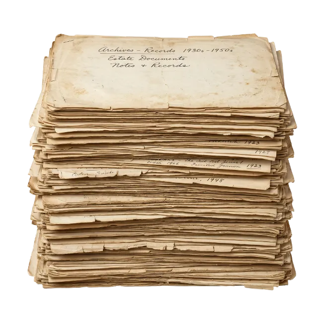 Stack of Old Paper Documents and Archives