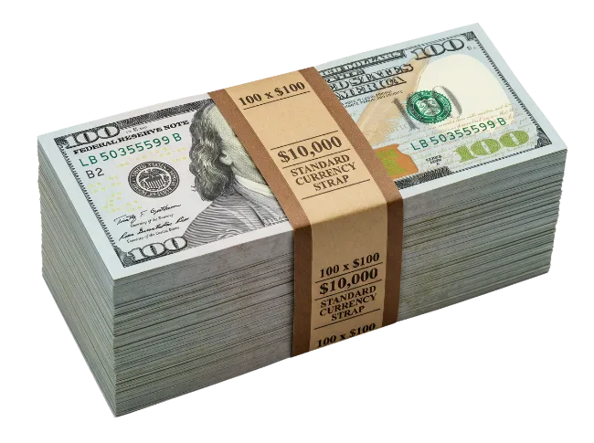 Stack of One Hundred Dollar Bills with Currency Strap