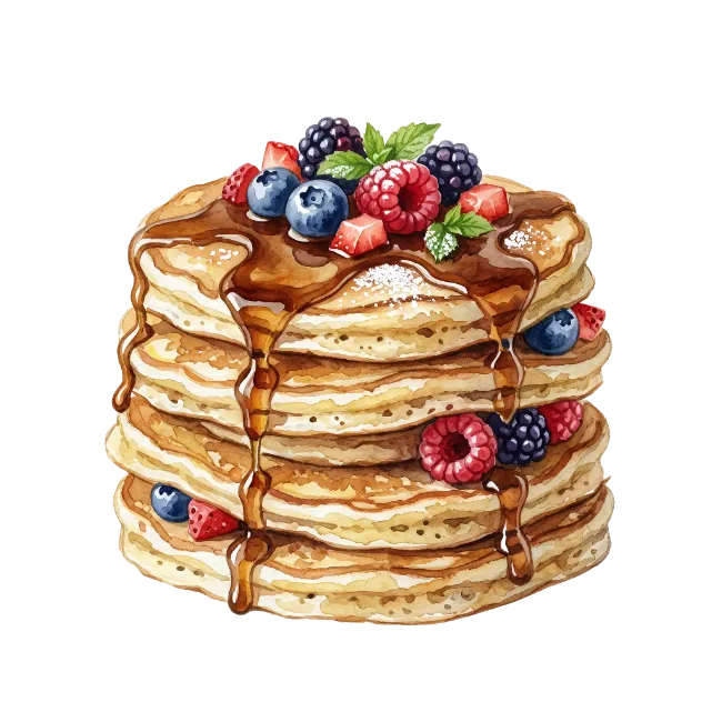 Stack of Pancakes with Berries and Syrup