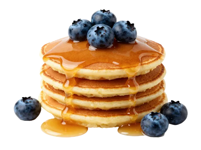 Stack of Pancakes with Blueberries and Syrup