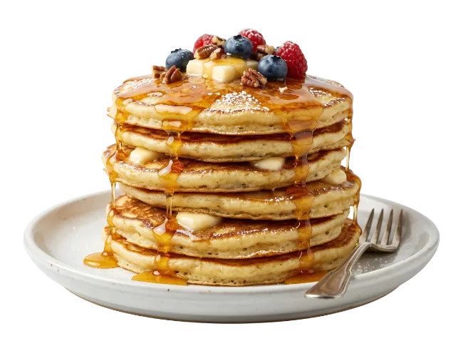 Stack of Pancakes with Syrup and Berries