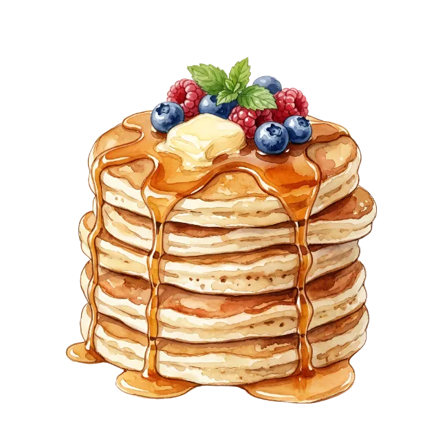 Stack of Pancakes with Syrup and Berries