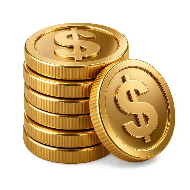 Stack of Shiny Golden Dollar Coins