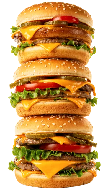 Stack of Three Delicious Cheeseburgers