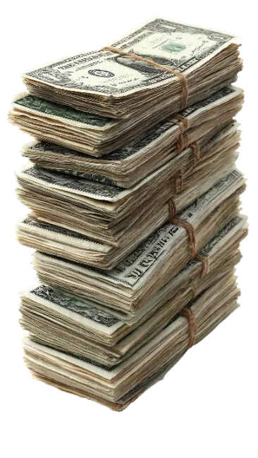 Stack of US Dollar Banknotes Tied with Rubber Bands
