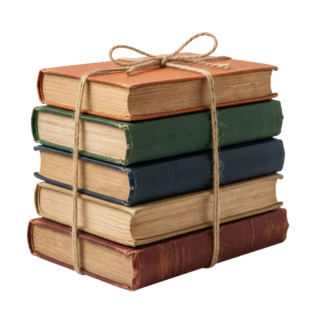 Stack of vintage books tied with twine