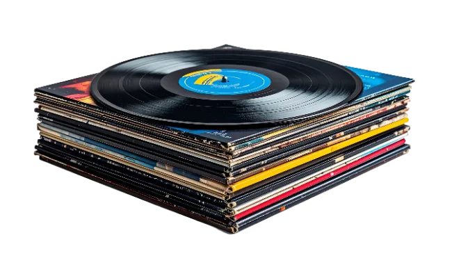 Stack of Vintage Vinyl Records with Album Covers