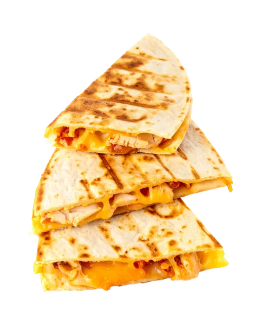 Stacked Chicken Quesadilla Slices on Dark Background