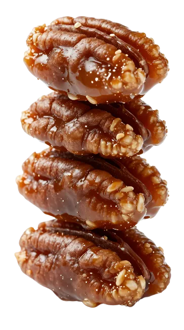 Stacked Glazed Pecan Halves with Sesame Seeds