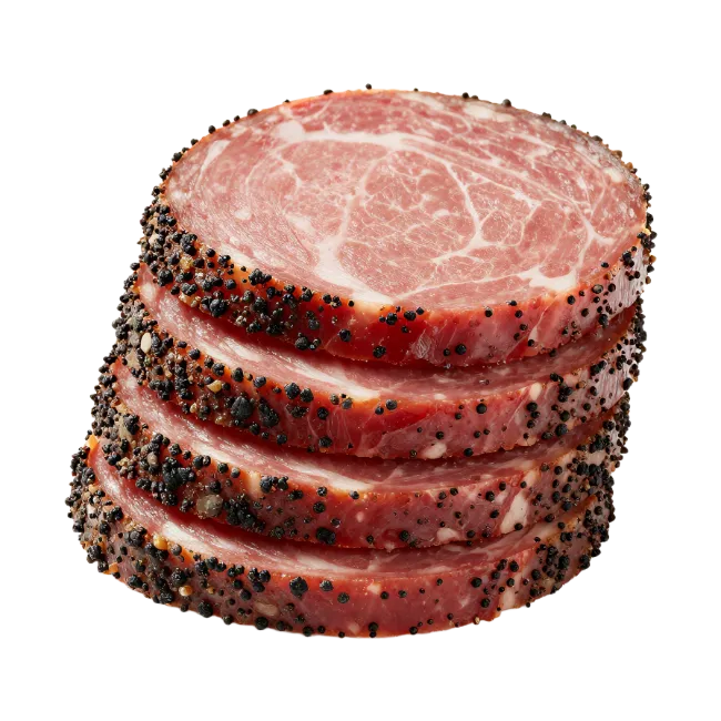 Stacked Slices of Peppered Salami