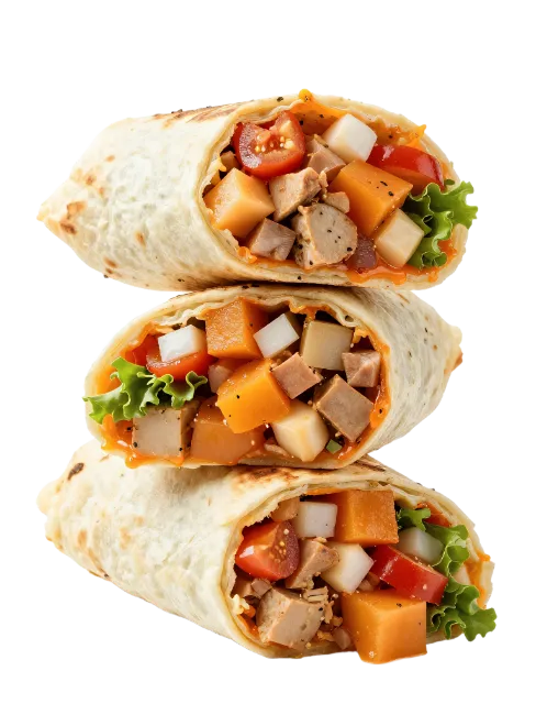 Stacked Tortilla Wraps Filled with Meat and Vegetables