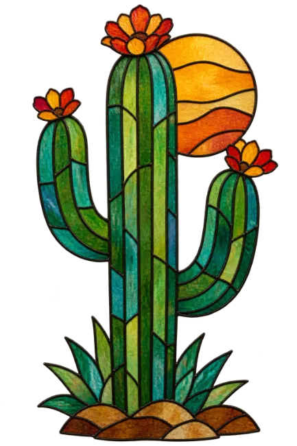 Stained Glass Cactus Illustration