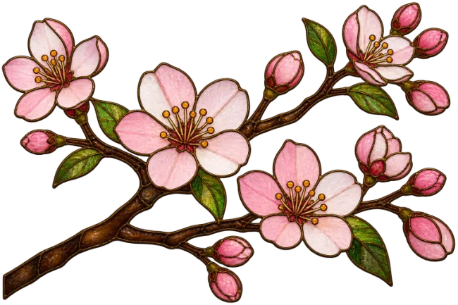 Stained Glass Cherry Blossom Branch Illustration