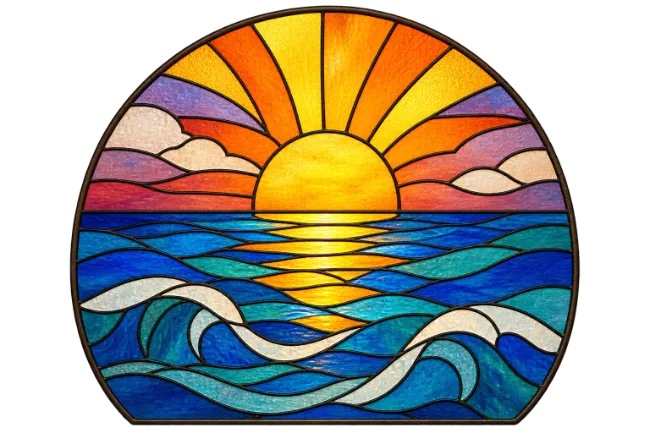 Stained Glass Window Sunset Ocean View