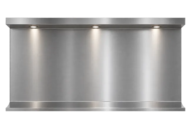 Stainless Steel Kitchen Backsplash with Overhead Lights