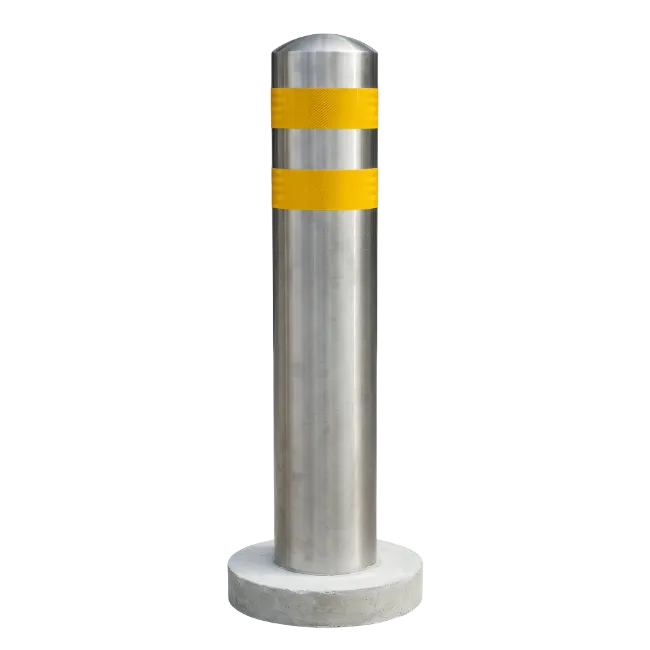 Stainless Steel Security Bollard With Yellow Reflective Bands