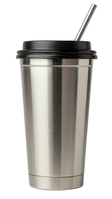 Stainless steel travel mug with straw