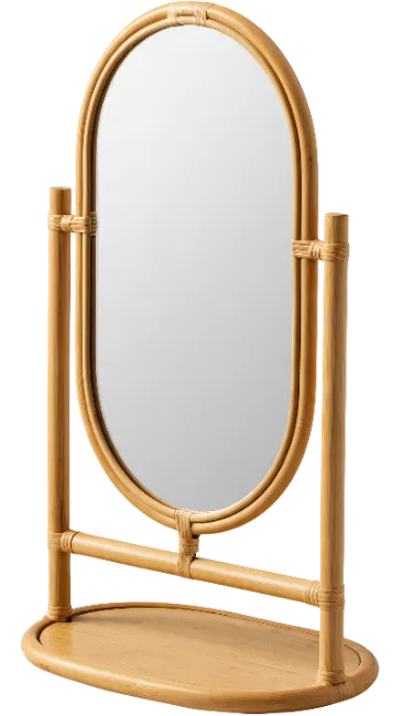 Standing Rattan Oval Table Mirror