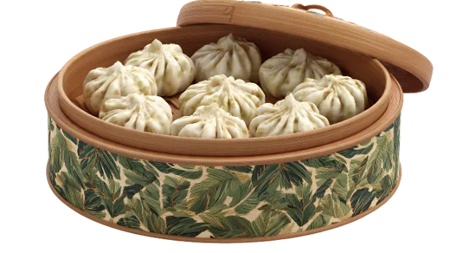 Steamed Dumplings in Bamboo Steamer