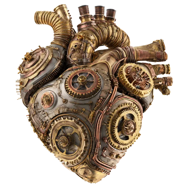 Steampunk Mechanical Heart with Gears and Pipes