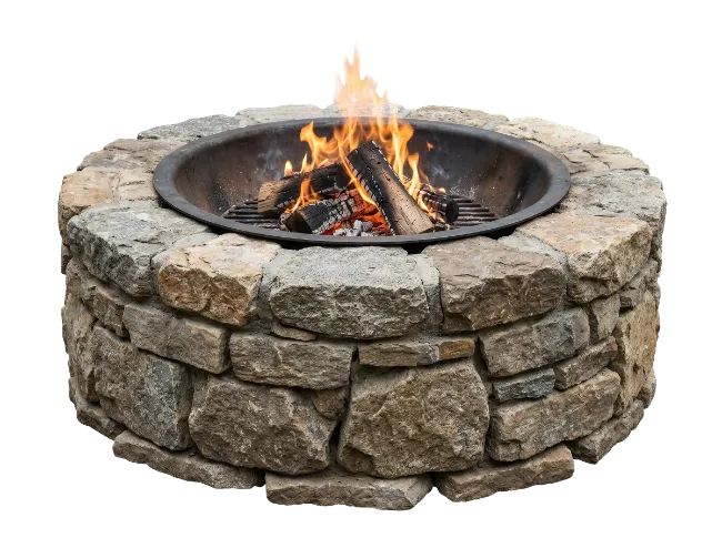 Stone Fire Pit with Burning Wood