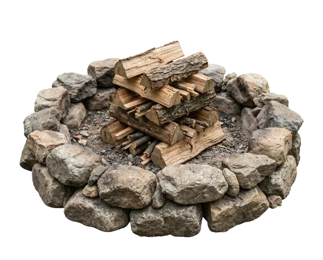 Stone Fire Pit with Firewood