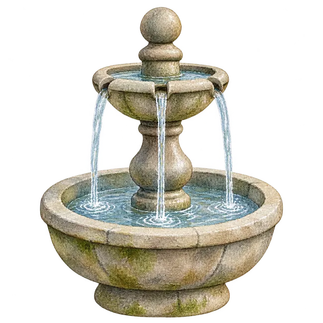 Stone Fountain Water Feature Illustration