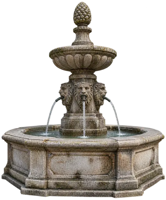 Stone Fountain with Lion Heads