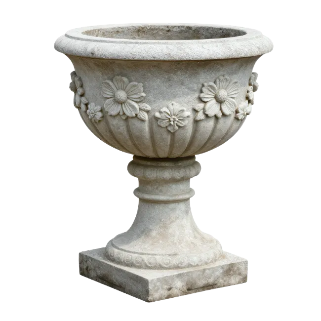 Stone Garden Urn Planter with Floral Relief