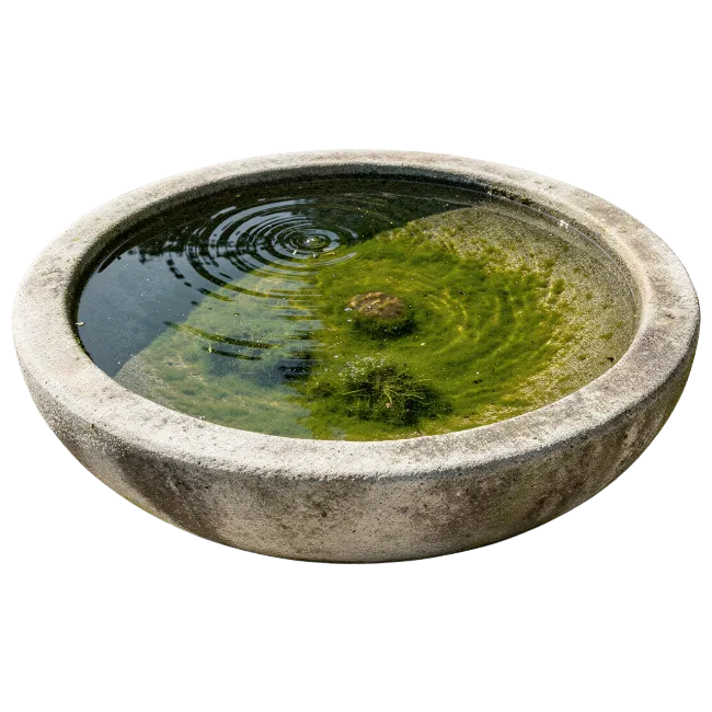 Stone Garden Water Basin with Algae