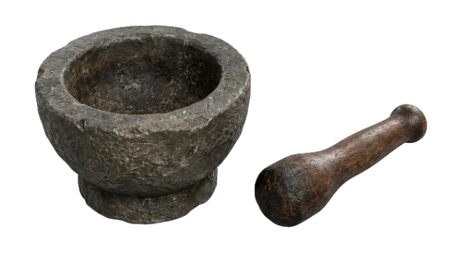Stone Mortar and Wooden Pestle
