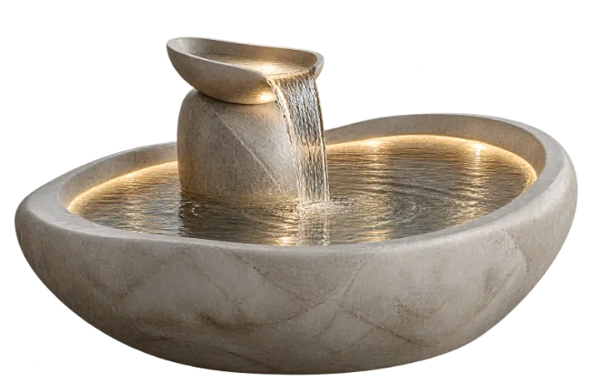 Stone Water Fountain with Glowing Lights